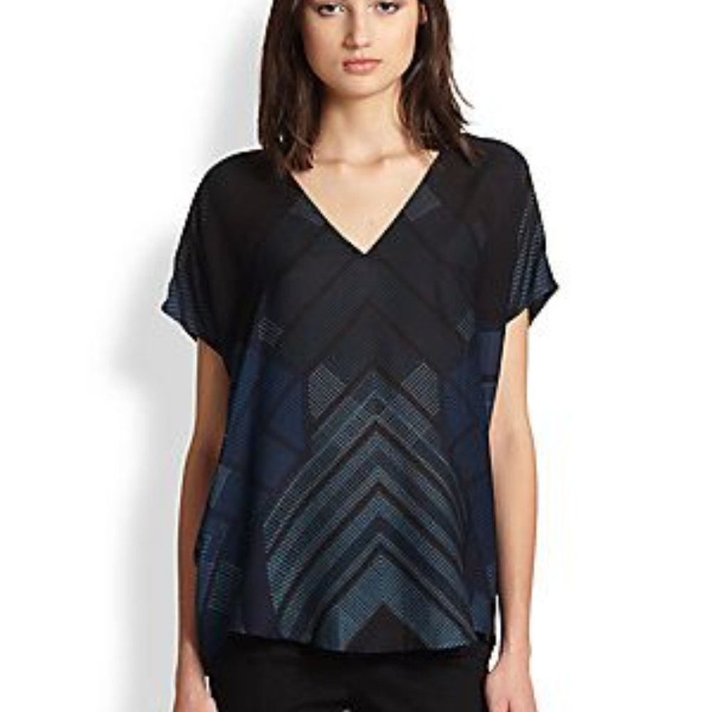 Vince geometric hi-lo silk top